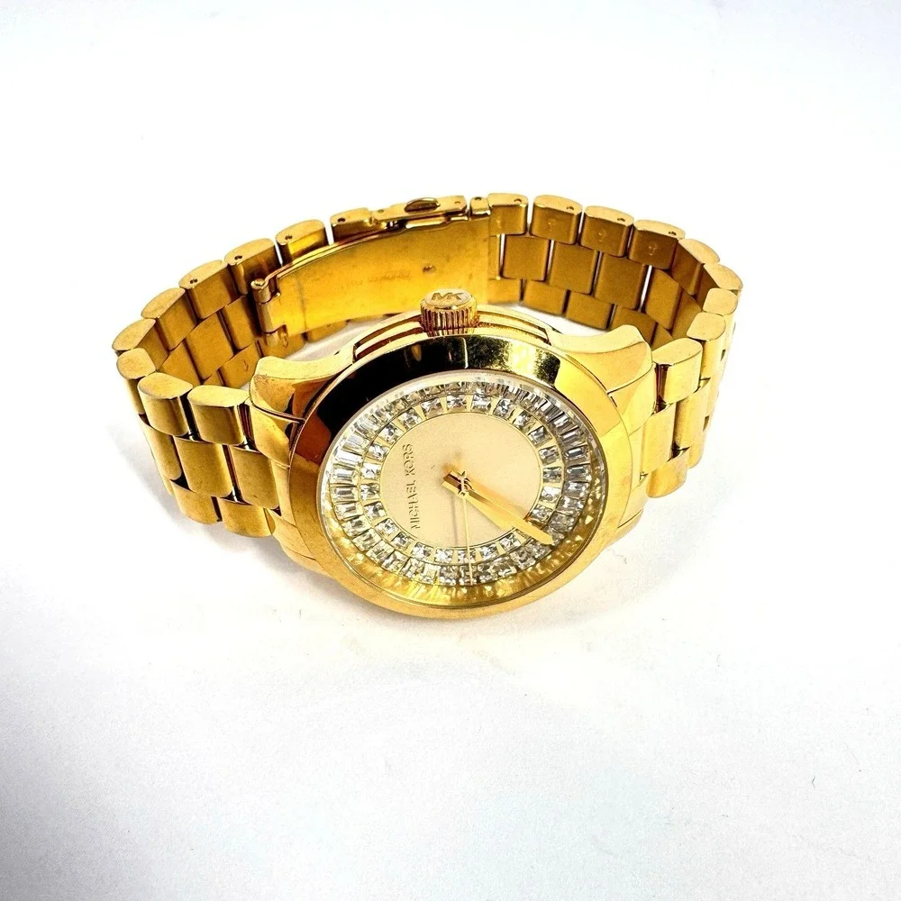 Michael Kors Gold Tone Crystal Bezel Quartz Watch Stainless Steel Bracelet